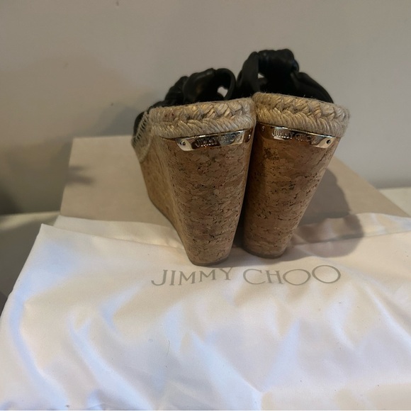 Jimmy Choo Priory Black Wedge Sandals|sz 37.5 - Picture 4 of 8